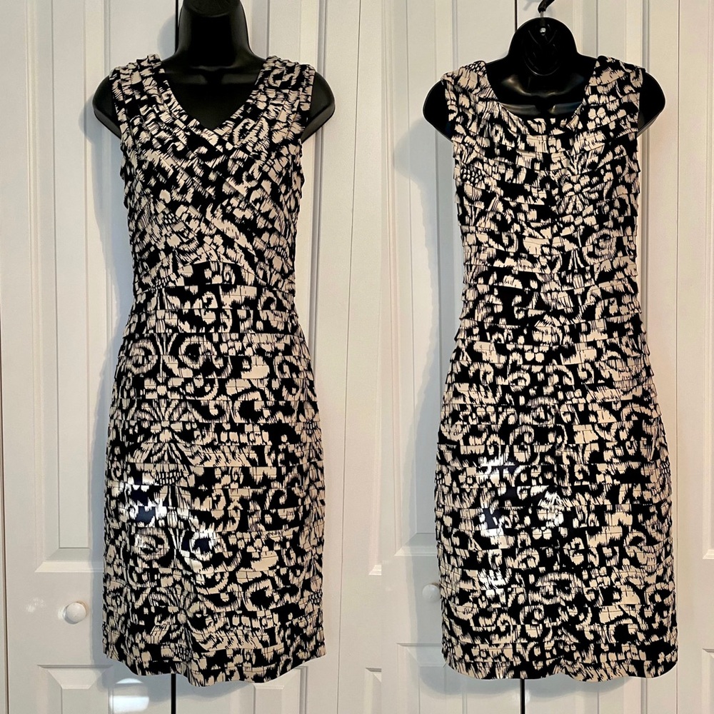 Adrianna Papell Black/Ivory Sheath Dress, 10